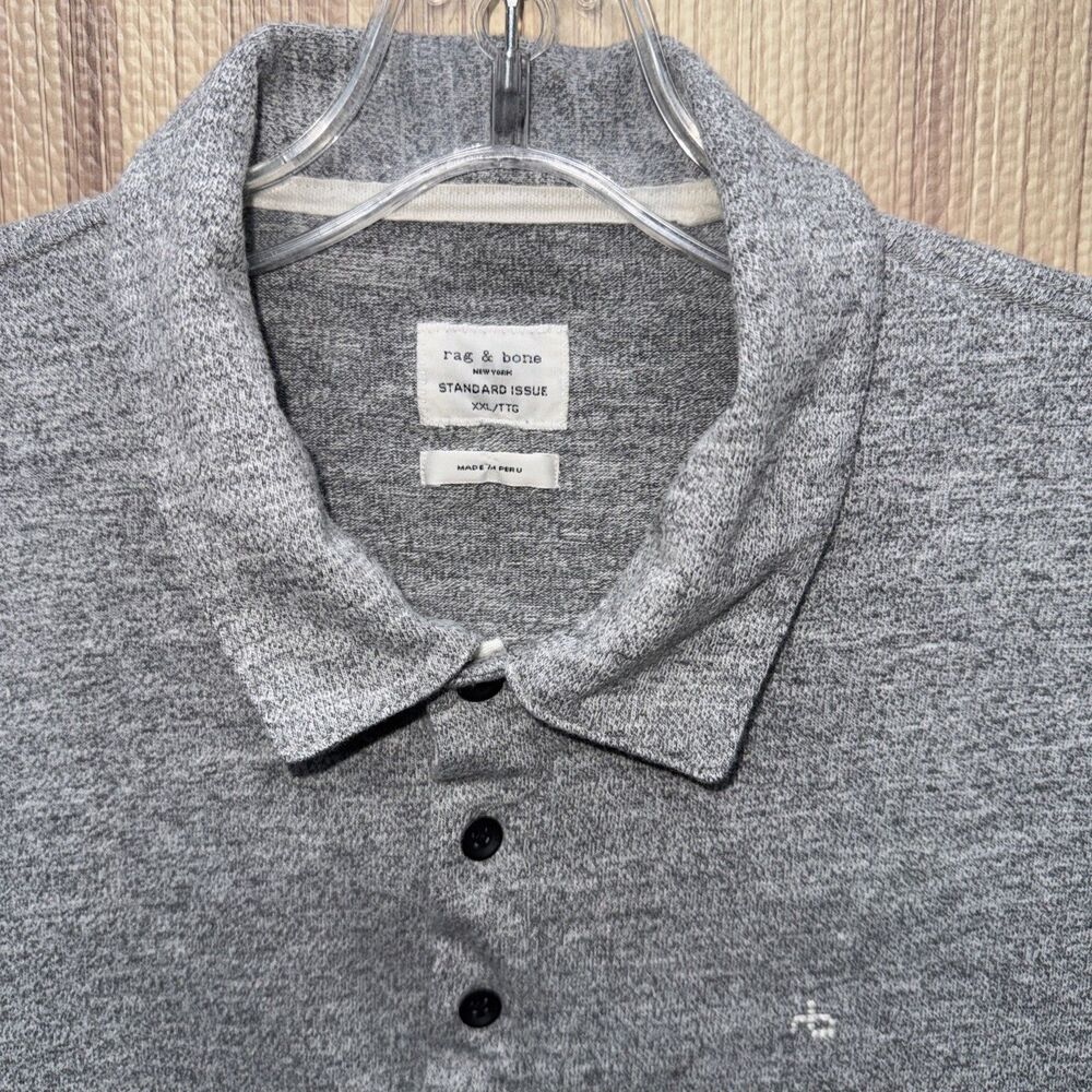 Rag & Bone New York Polo Shirt Men’s 2XL Heather Gray Cotton Short Sleeve - Picture 4 of 7
